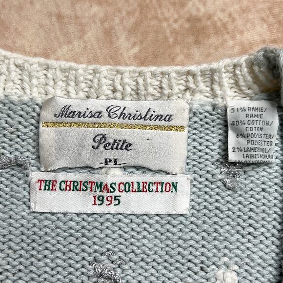 Vintage 90s Marisa Christina Christmas Collection Santa Claus Patchwork Sweater - Picture 3 of 9